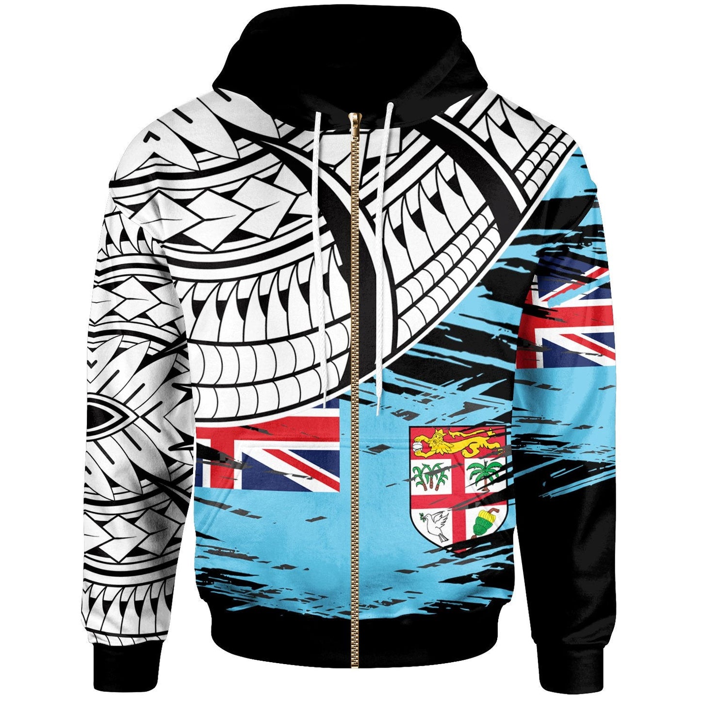Fiji Zip Up Hoodie Claws Pattern With Flag