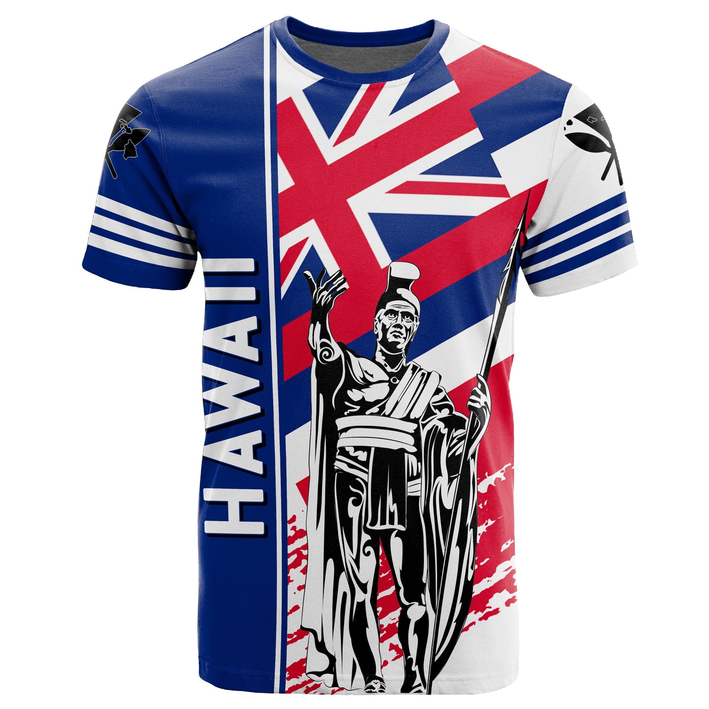 Hawaii T-Shirt Hawaiian Kanaka T-Shirt Flag Nation Quarter Style White AH