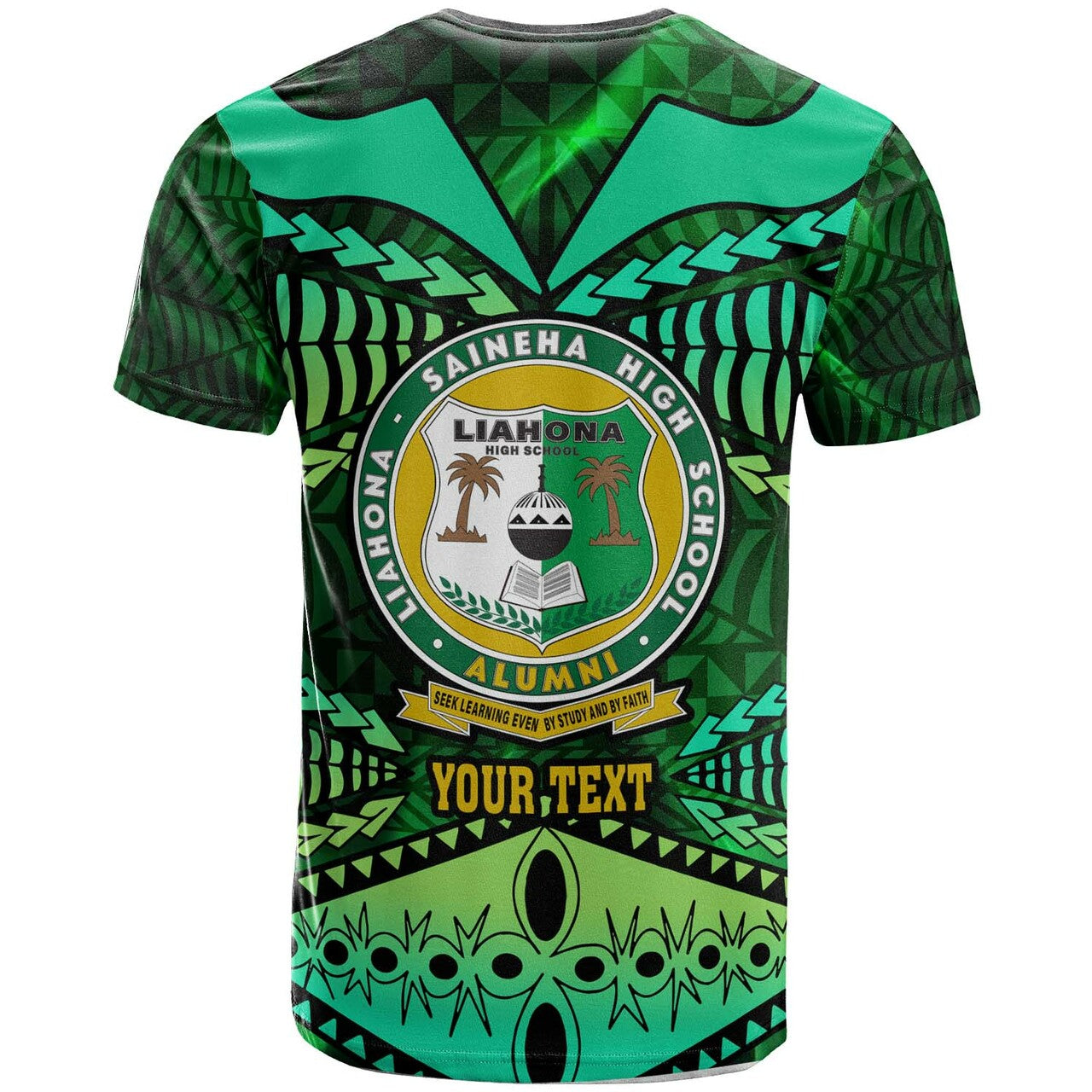 Tonga Custom T-Shirt - Liahona High Shool With Tonga Patterns With Green Effect