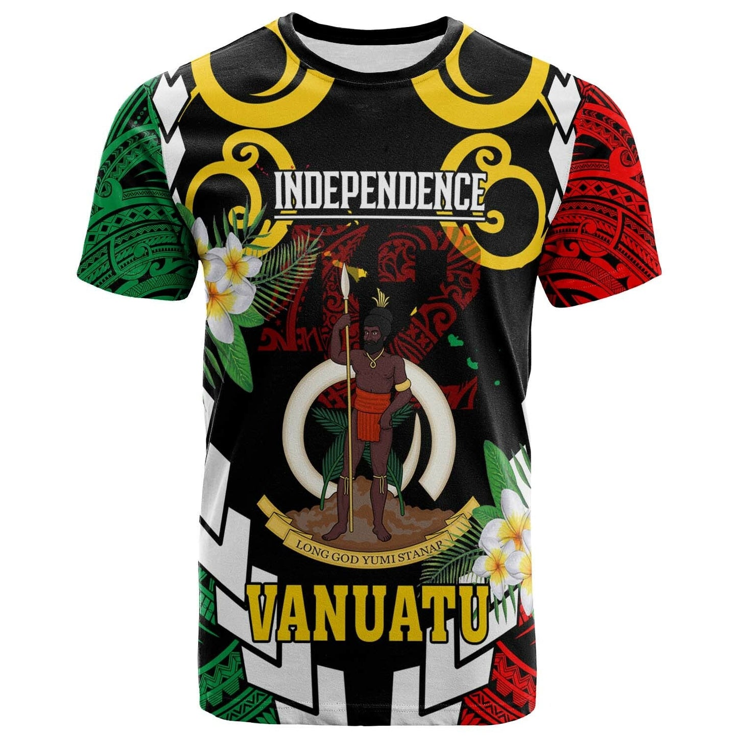 Vanuatu T-shirt Vanuatu Independence Anniversary Plumeria Flower and Polynesian Patterns T-shirt