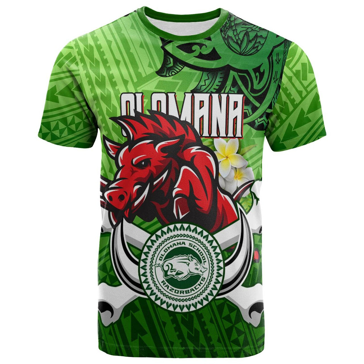 Hawaii T-shirt Olomana High & Intermediate School Polynesian Boar and Plumeria