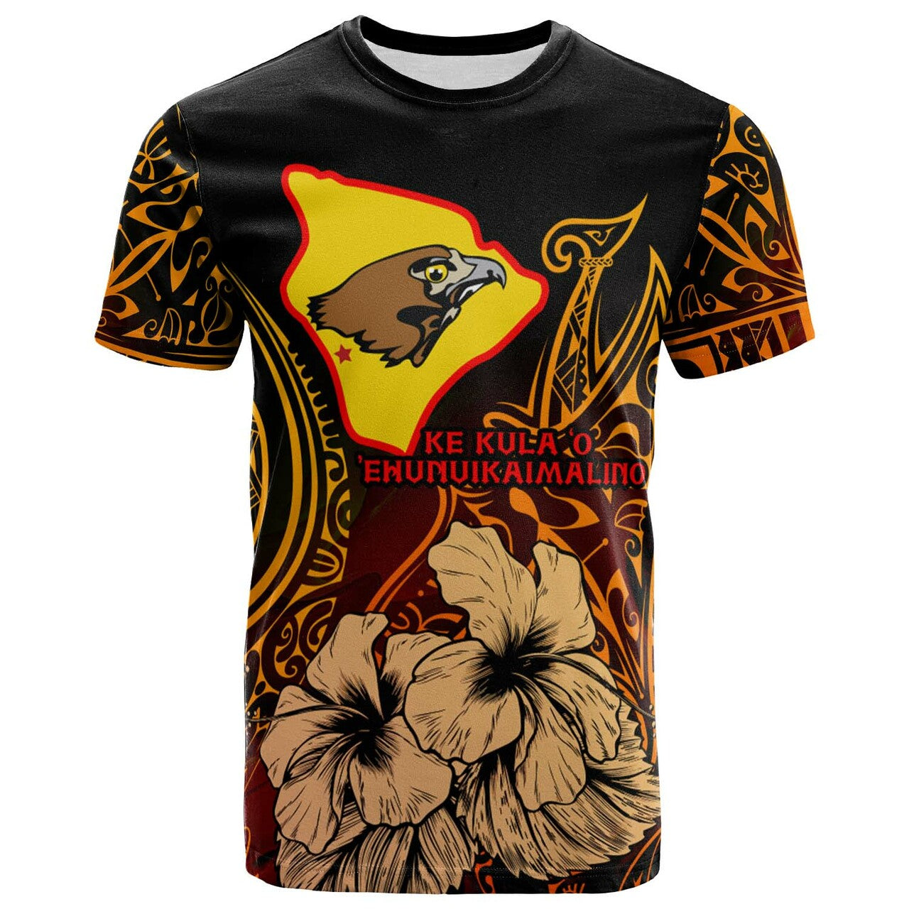 Hawaii T-shirt Ke Kula o Ehunuikaimalino High School with Polynesian Pattern