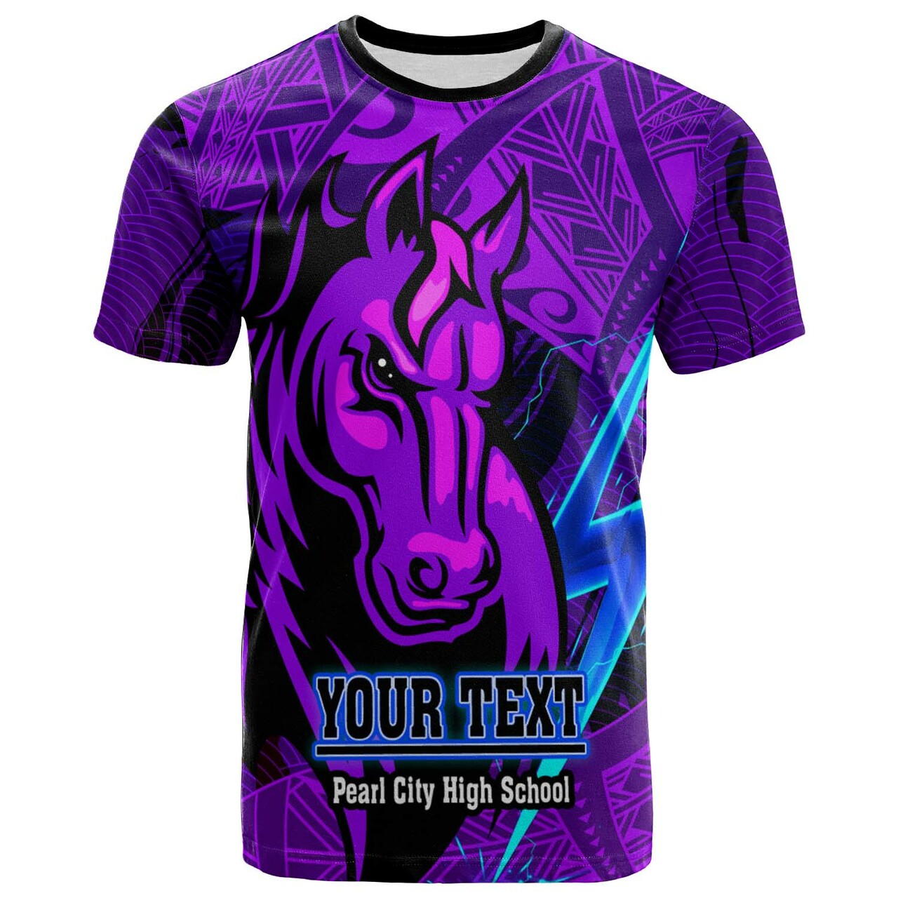 Hawaii Custom Polynesian T-shirt Pearl City High School Horse and Thunder with Tribal Pattern