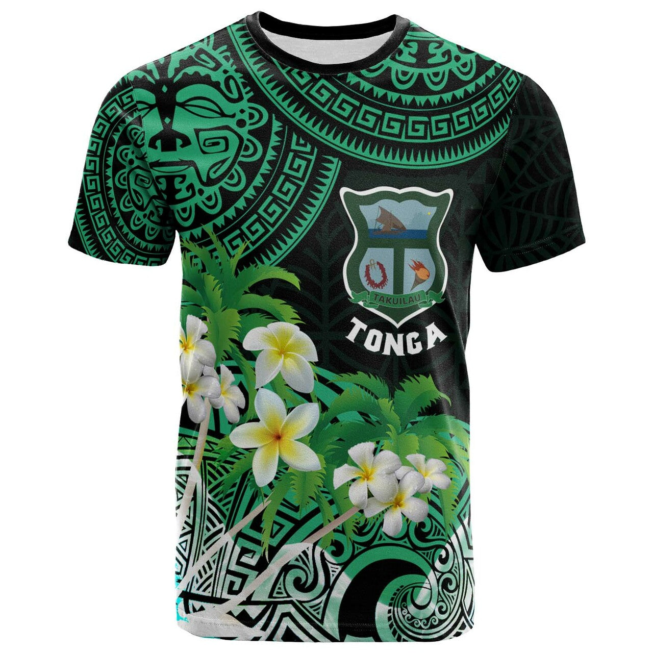 Tonga T-Shirt - Takuilau College With Polynesian Patterns And Plumeria Flower Shirt