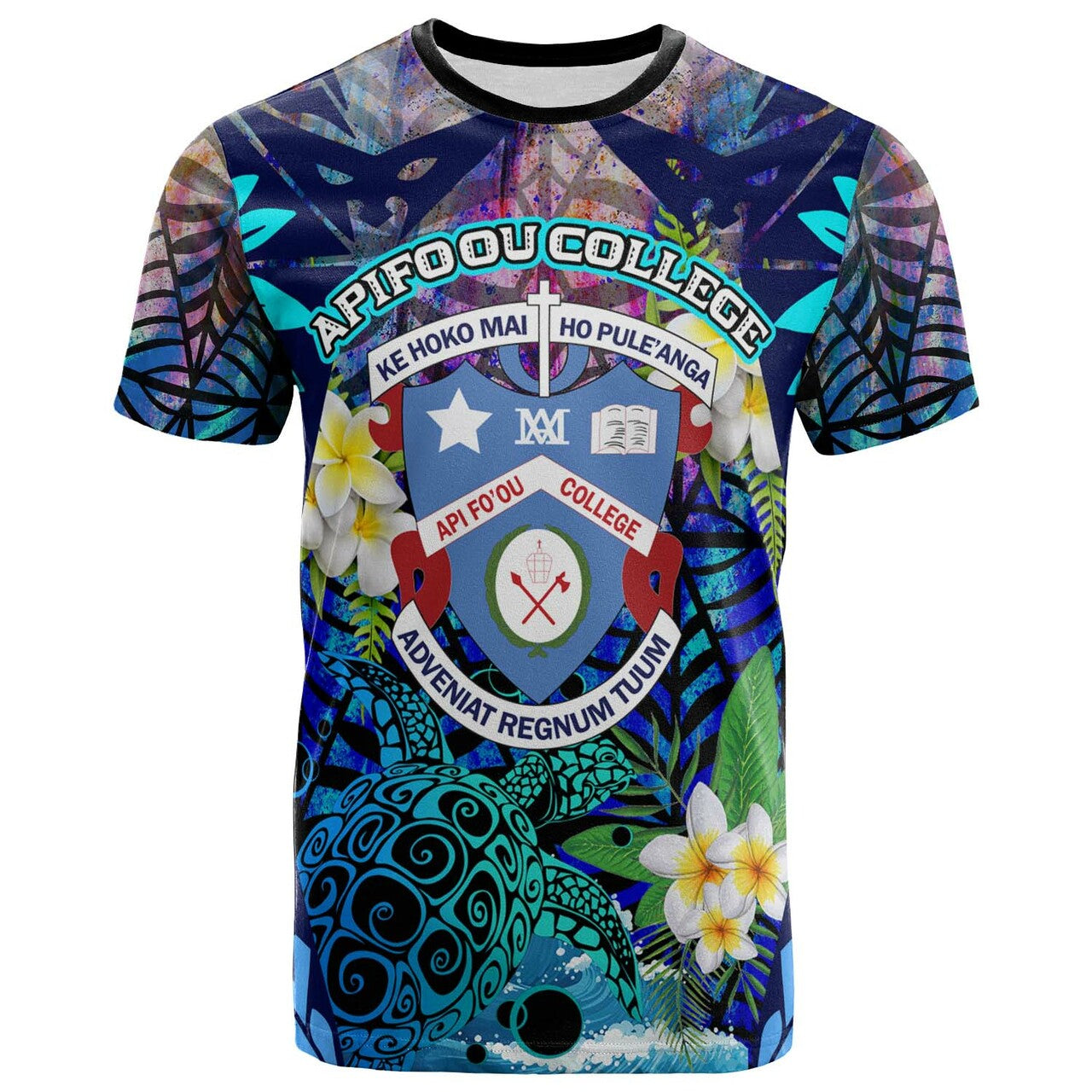 Tonga T-Shirt - Apifo'Ou College Polynesian With Tribal Turtle Plumeria And Tonga Style