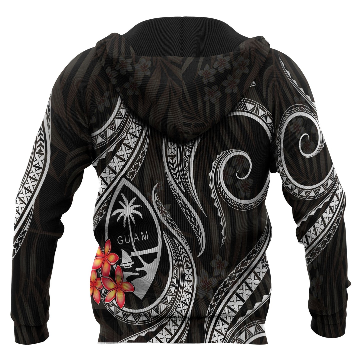 Guam Polynesian Zip Up Hoodie Black Plumeria