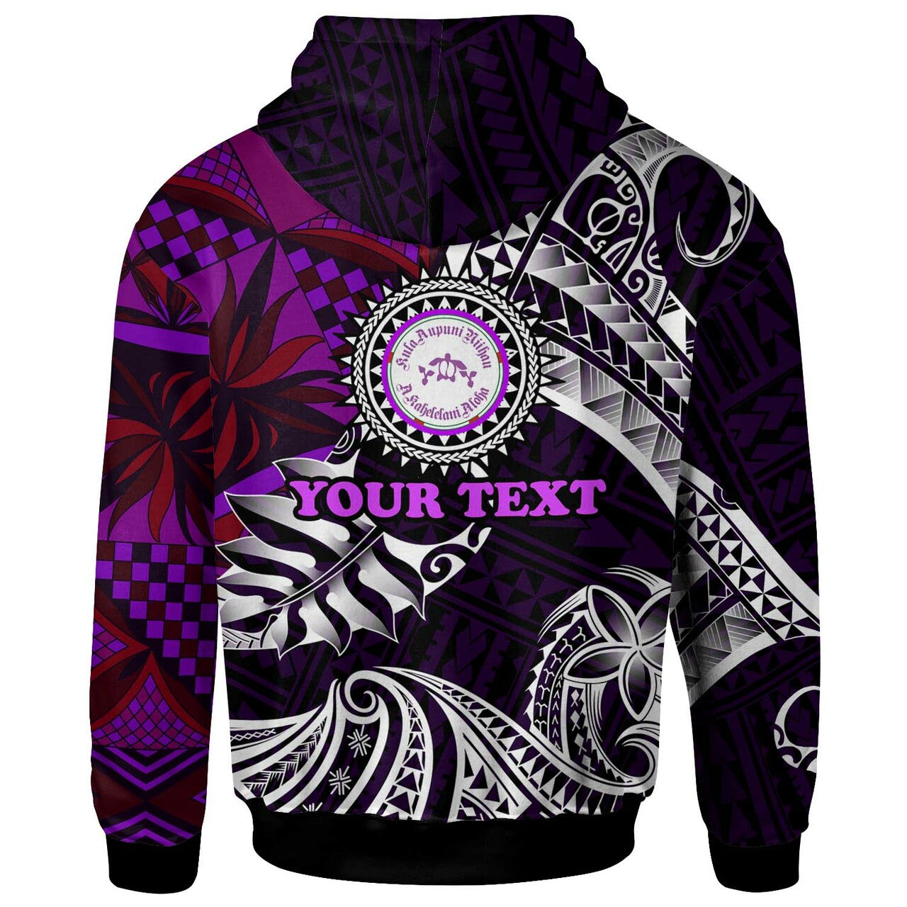 Hawaii Polynesian Hoodie Ni'ihau High and Elementary School Turtles Maroon Hawaii Pattern