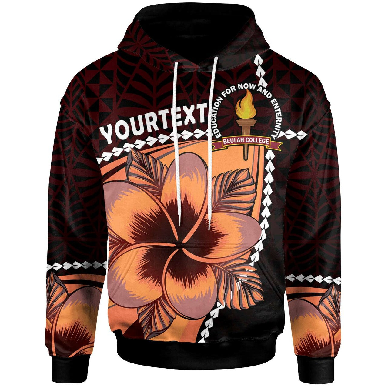 Tonga Hoodie Beulah College Polynesian Pattern with Flower Tribal Hoodie