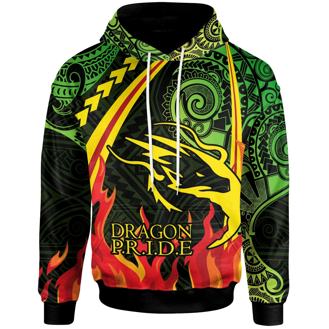 Hawaii Hoodie Honokaa High & Intermediate School Polynesian Pattern Fire