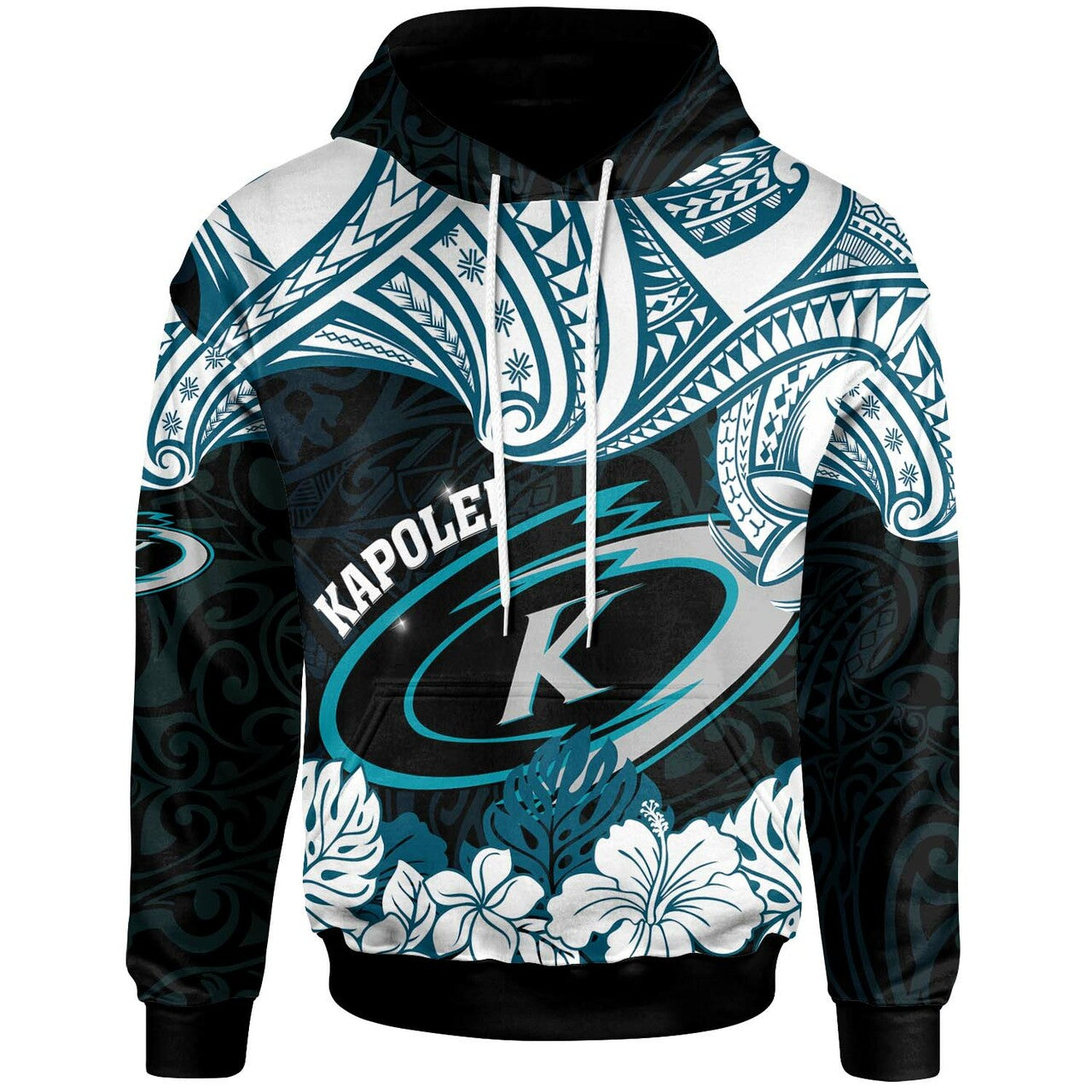 Hawaii Kapolei High School Hoodie Kapolei High School Hibicus Flower and Polynesian Pattern