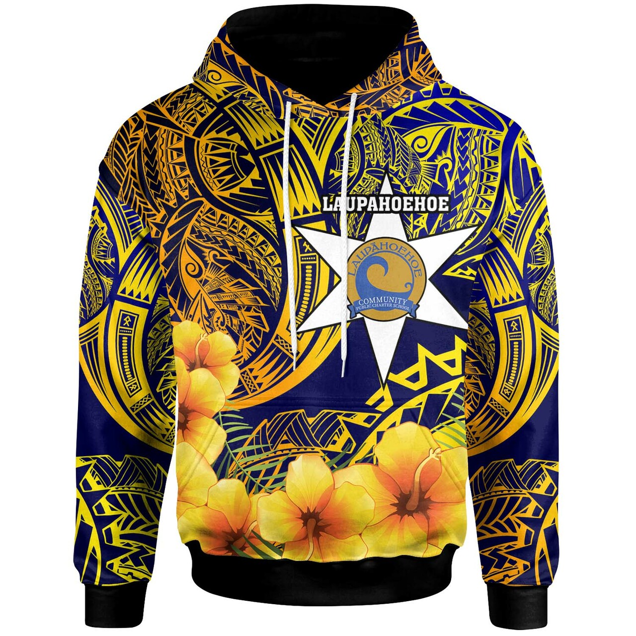 Hawaii Hoodie Lauphoehoe Community Public Charter School with Polynesian and HIbicus Flower