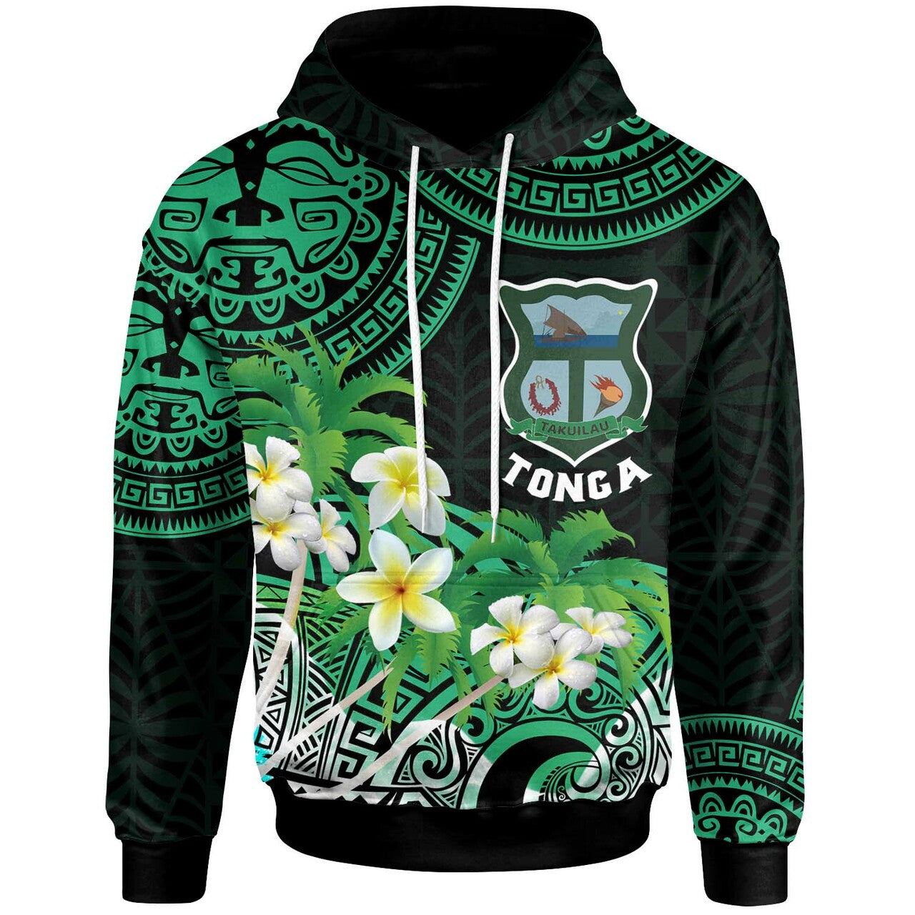 Tonga Hoodie Takuilau College with Polynesian Patterns and Plumeria Flower