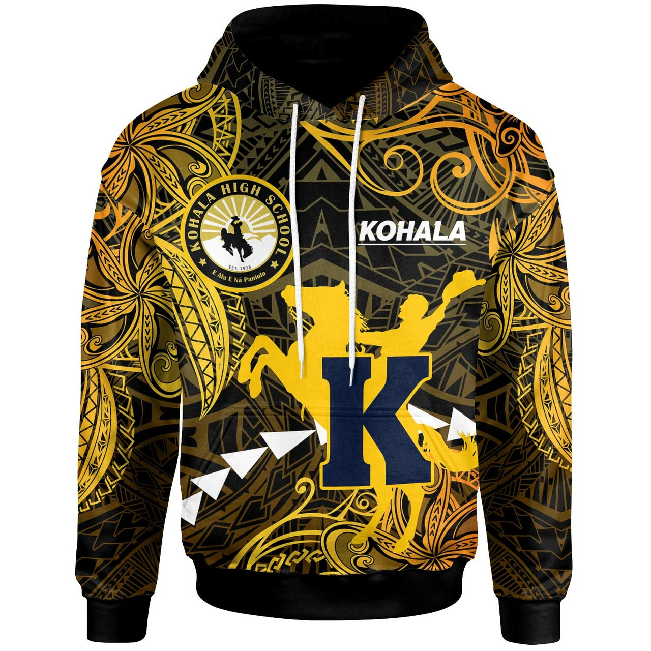 Hawaii Polynesian Hoodie Kohala High School Cowboy with Polynesian Patterns0