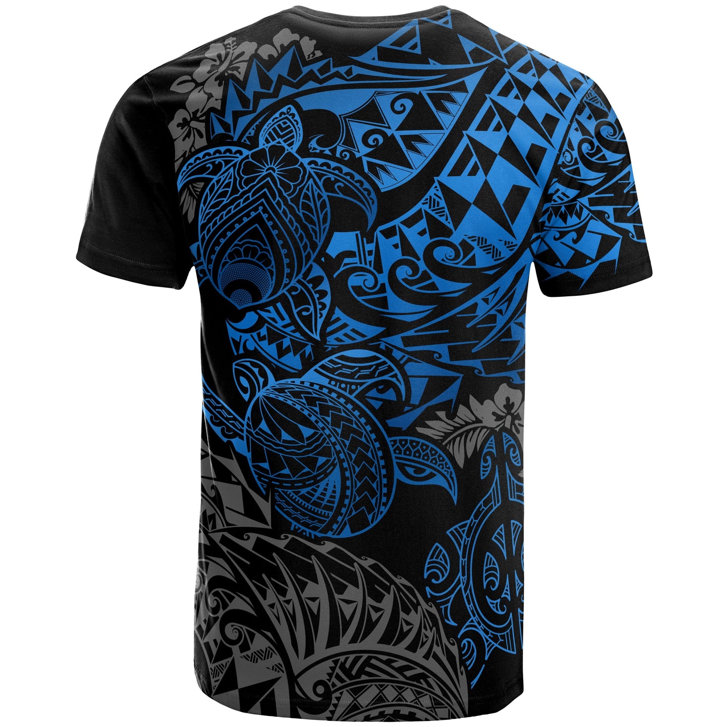 Samoa Polynesian T - Shirt - Samoa Coat Of Arms Blue Turtle Flowing