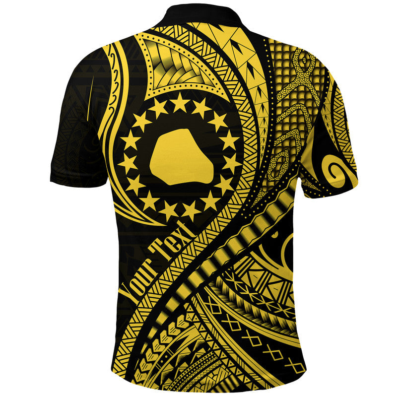 Custom Personalised Mangaia Cook Islands Polo Shirt Gold Polynesian Wave Style