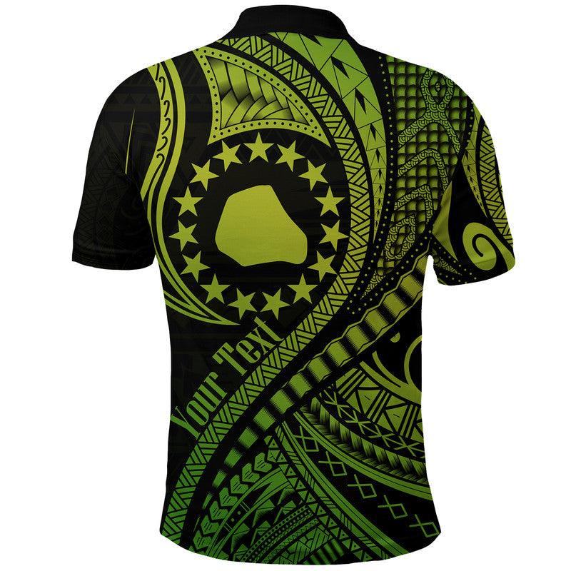 Custom Personalised Mangaia Cook Islands Polo Shirt Green Polynesian Wave Style