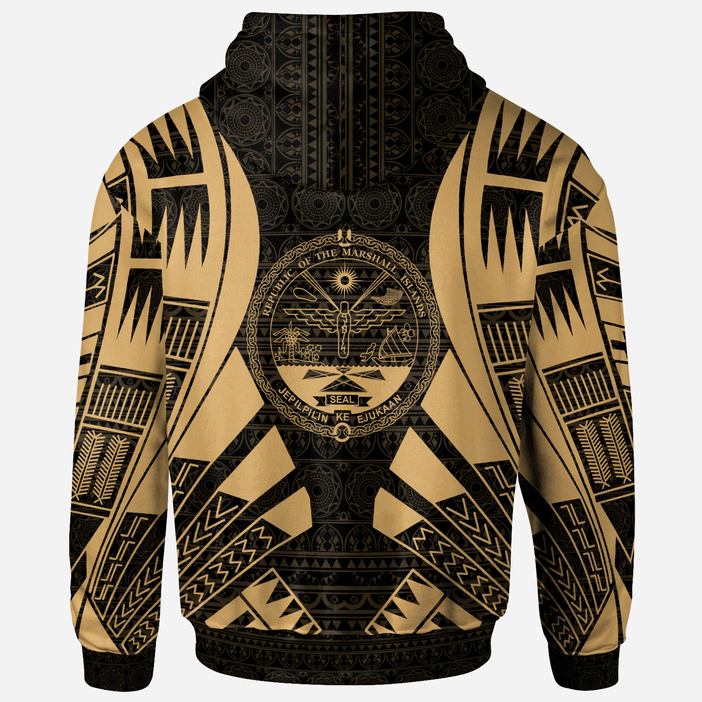 Marshall Islands All Over Hoodie Gold Tattoo Style