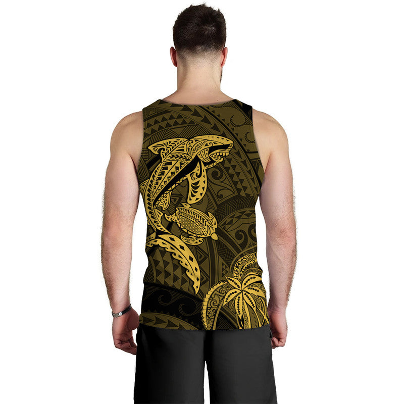 Hawaii Men Tank Top Shark and Turtle Mix Kakau Gold