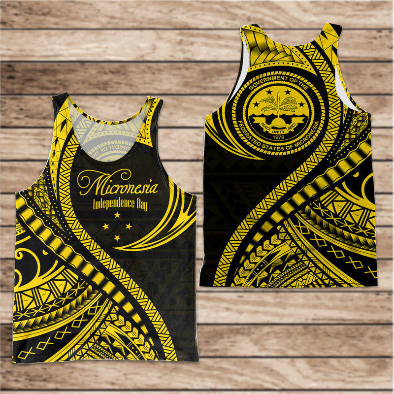 Federated States of Micronesia Independence Day Men Tank Top Gold Polynesian Wave Style