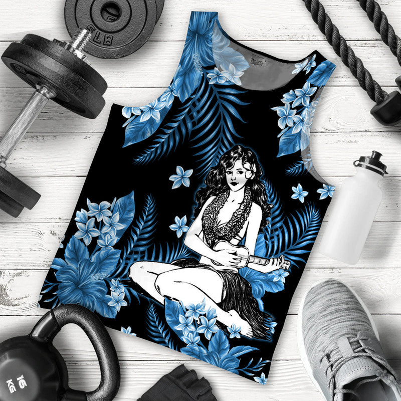 Hawaii Summer Colorful Hula Girl Men Tank Top Light Blue