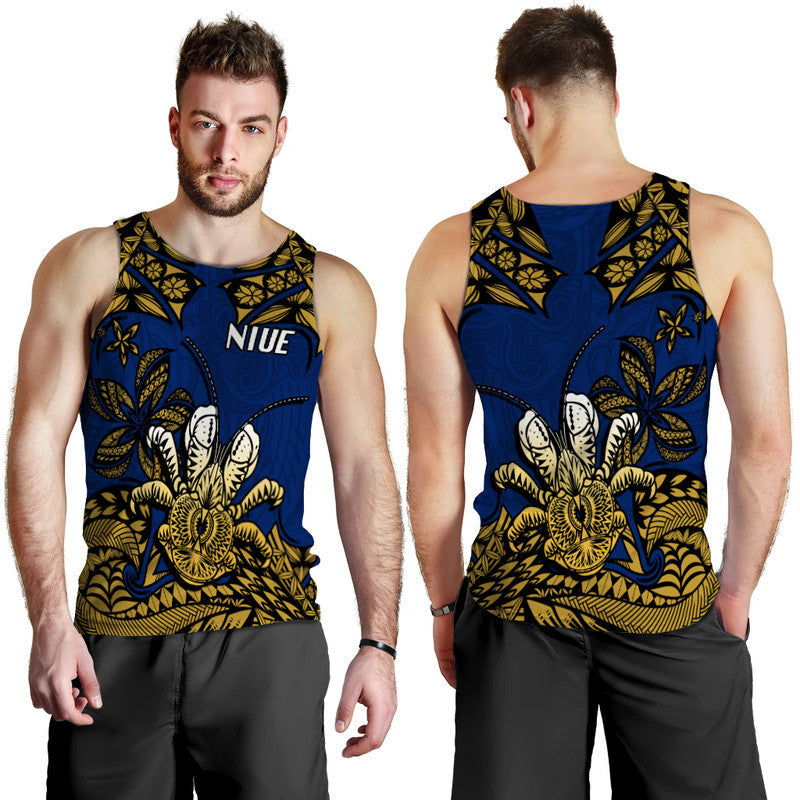 Niue Uga Men Tank Top Tribal Patterns Blue Style