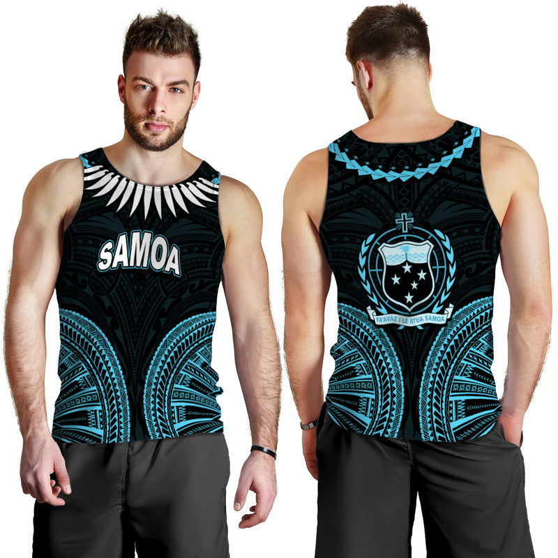 Samoa Ula Nifo Tribal Men Tank Top Blue Style