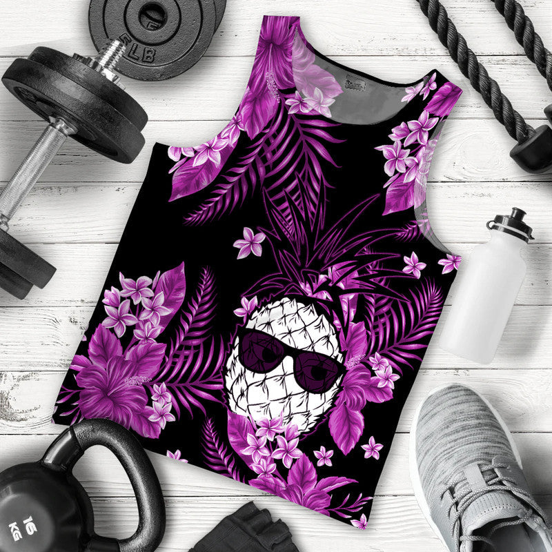 Hawaii Summer Colorful Pineapple Men Tank Top Purple