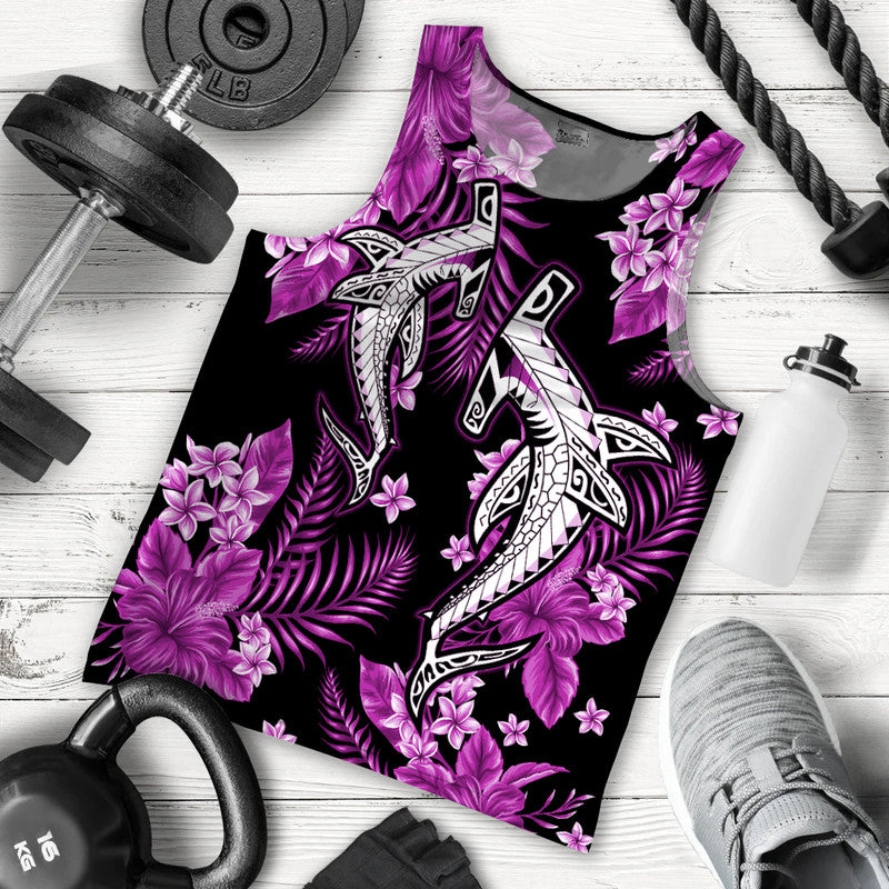 Hawaii Summer Colorful Shark Men Tank Top Purple
