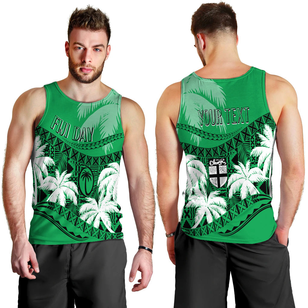 Personalised Fiji Day Men Tank Top Flying Fijians Masi Kesa Style Green