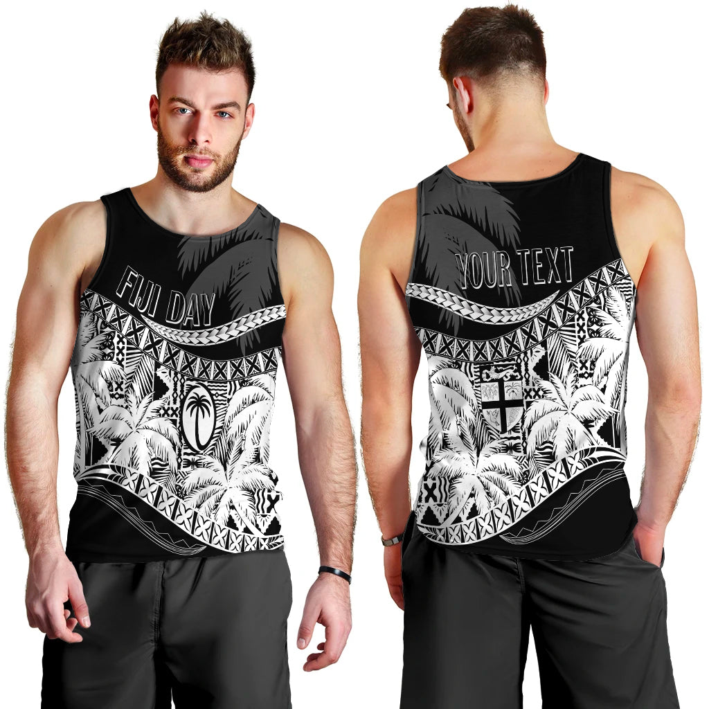 Personalised Fiji Day Men Tank Top Flying Fijians Masi Kesa Style Black