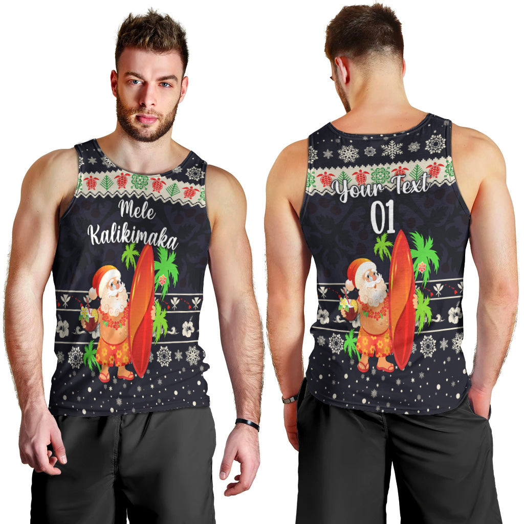 Custom Personalised Hawaii Christmas Men Tank Top Santa Claus Surfing Simple Style Navy