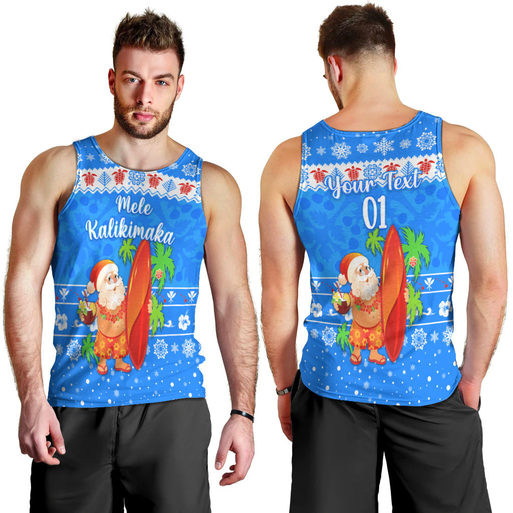 Custom Personalised Hawaii Christmas Men Tank Top Santa Claus Surfing Simple Style Blue