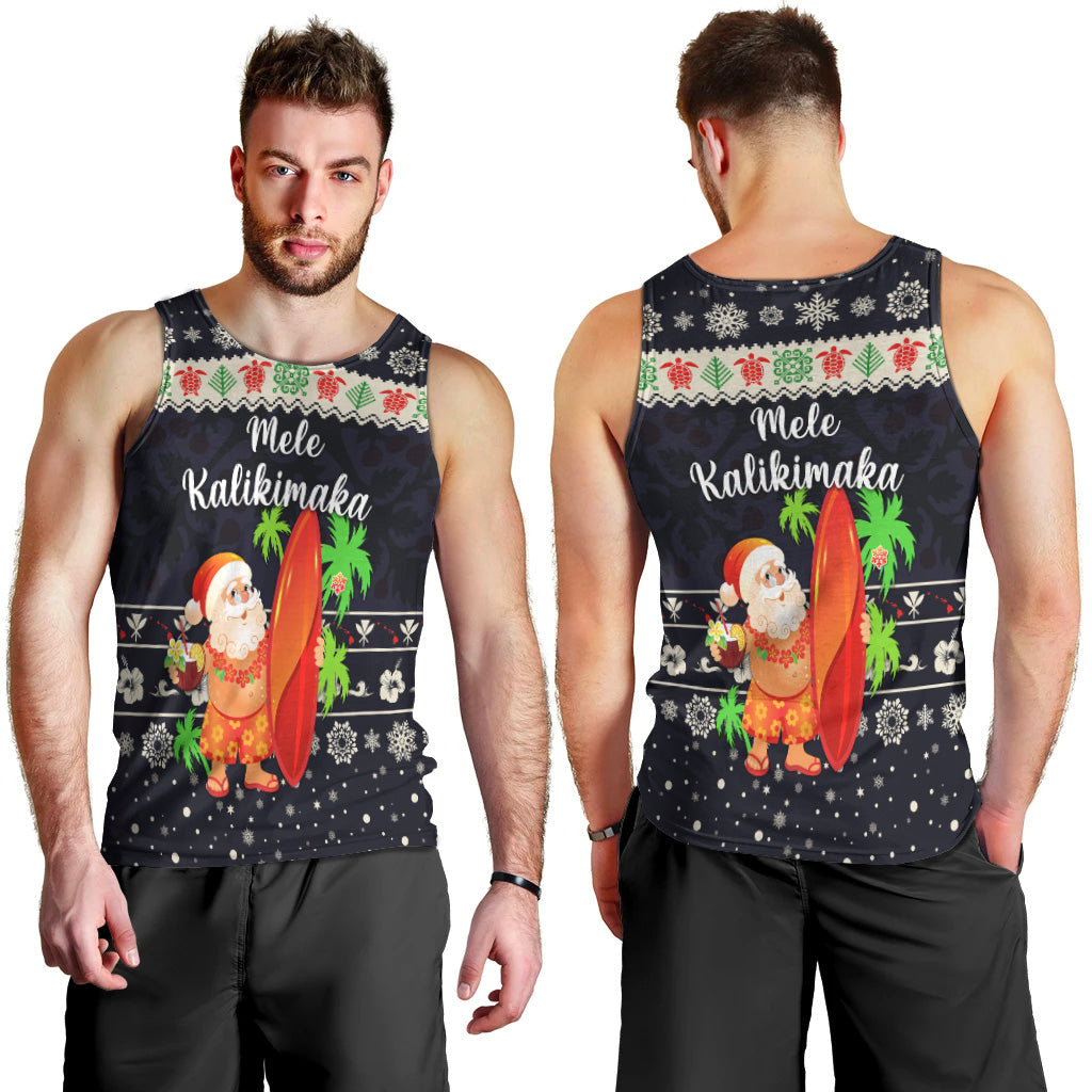 Hawaii Christmas Men Tank Top Santa Claus Surfing Simple Style Navy