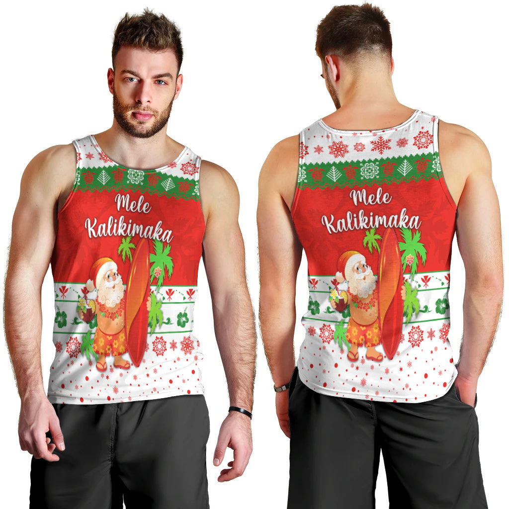 Hawaii Christmas Men Tank Top Santa Claus Surfing Simple Style White
