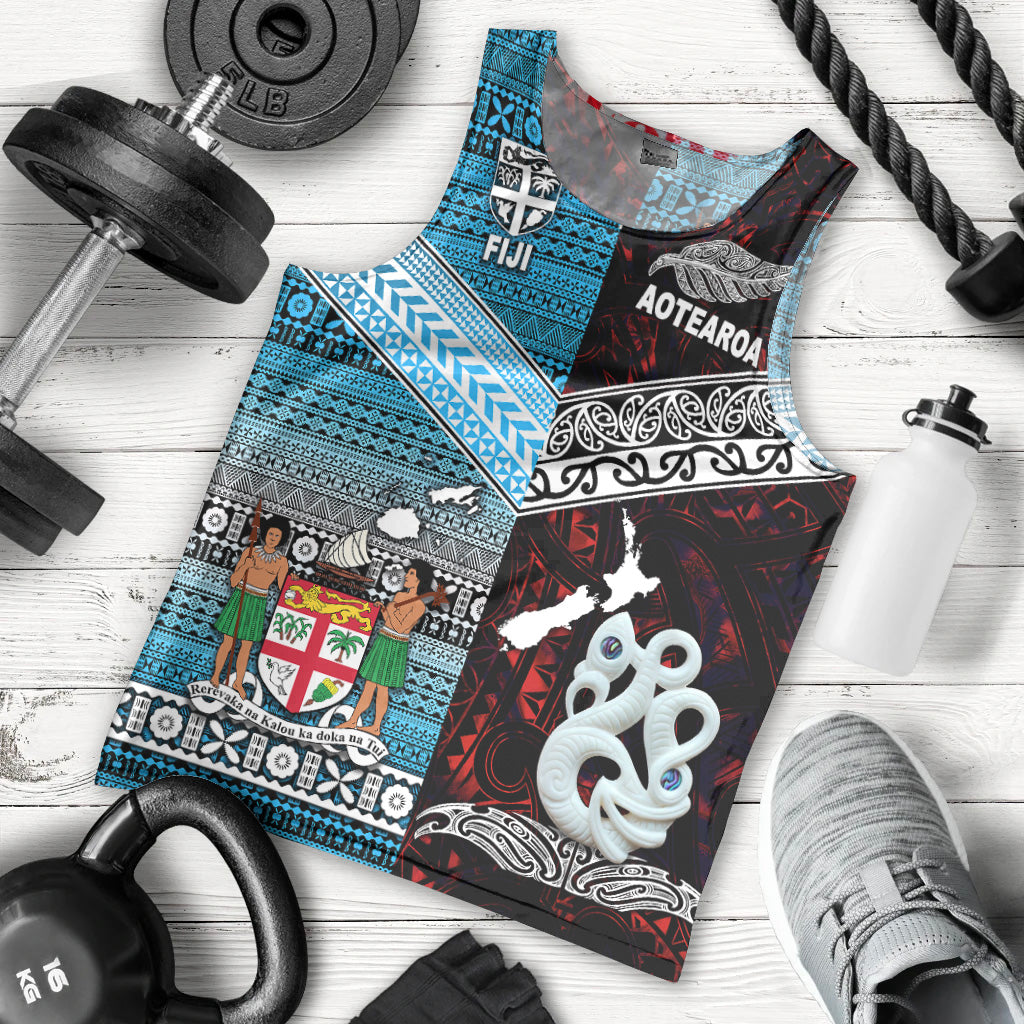 Custom Personalised New Zealand Maori Aotearoa Fiji Tapa Together Men Tank Top Red, Custom Text And Number