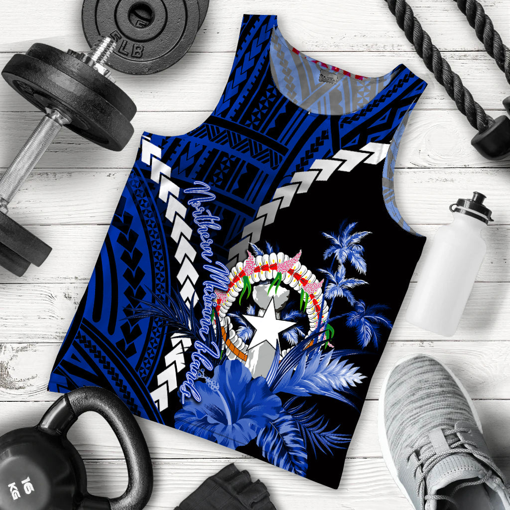 Northern Mariana Islands Men Tank Top Polynesian Style Blue Color