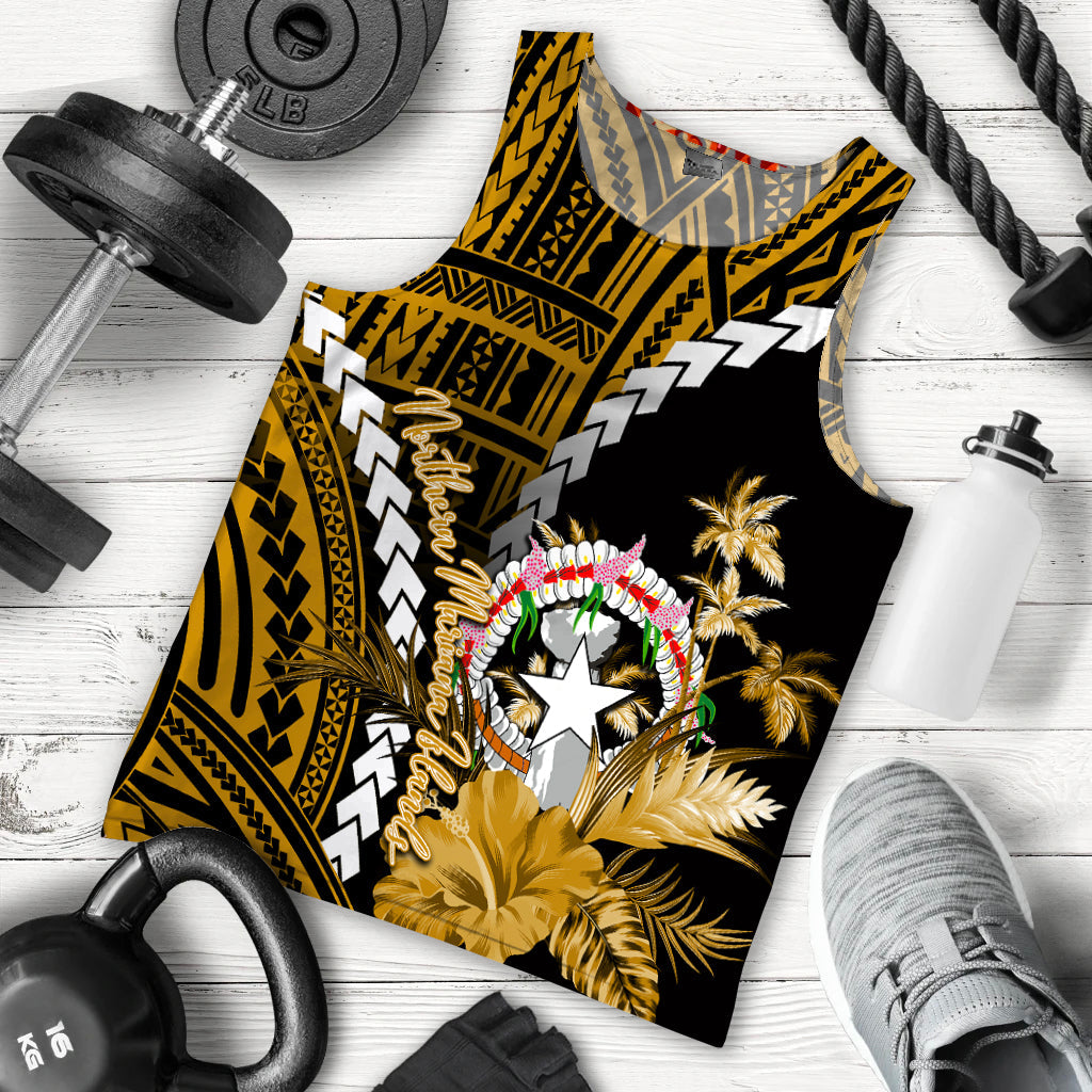 Northern Mariana Islands Men Tank Top Polynesian Style Gold Color