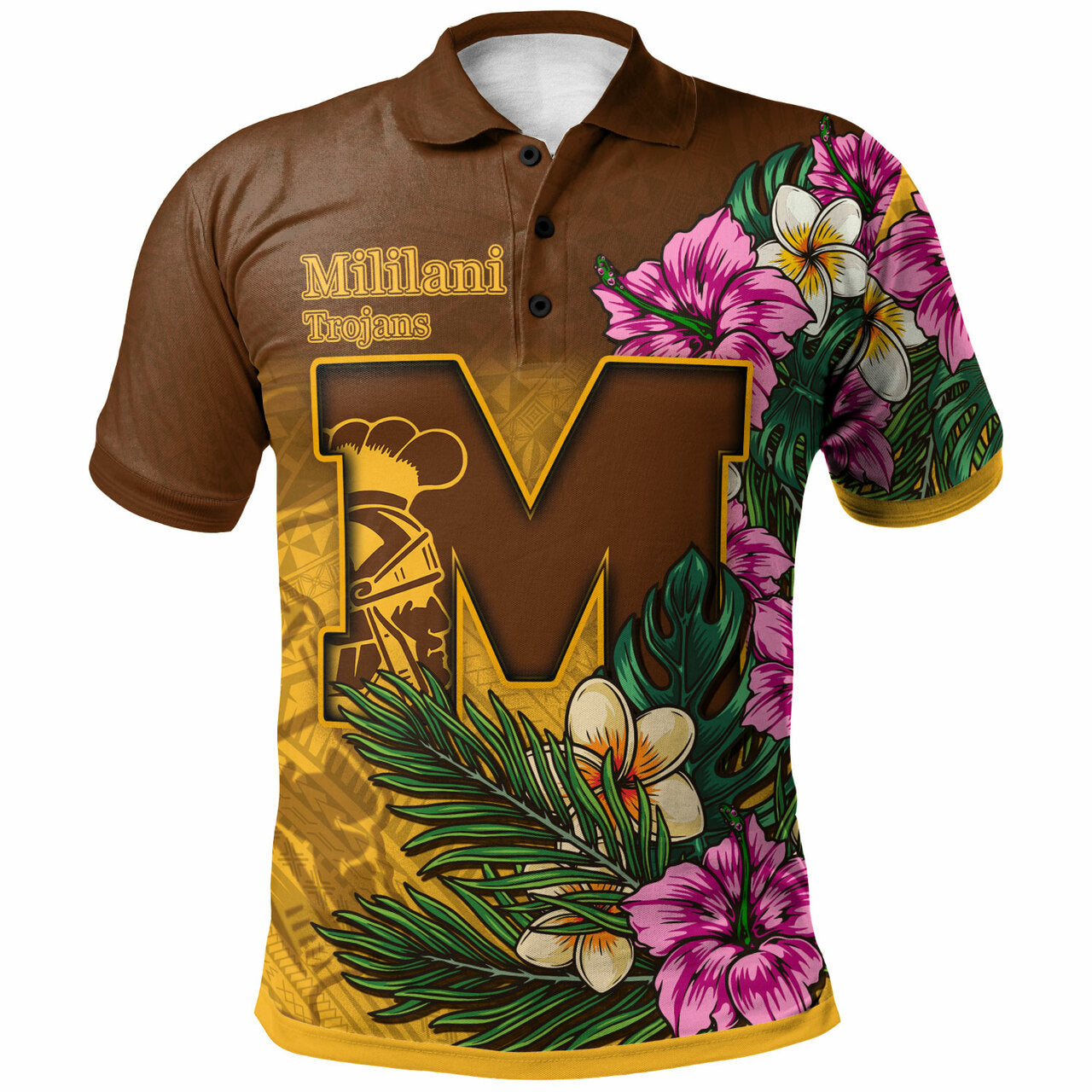 Hawaii Polo Shirt - Mililani Trojan High School Hawaiian Tropical Flowers Polo Shirt