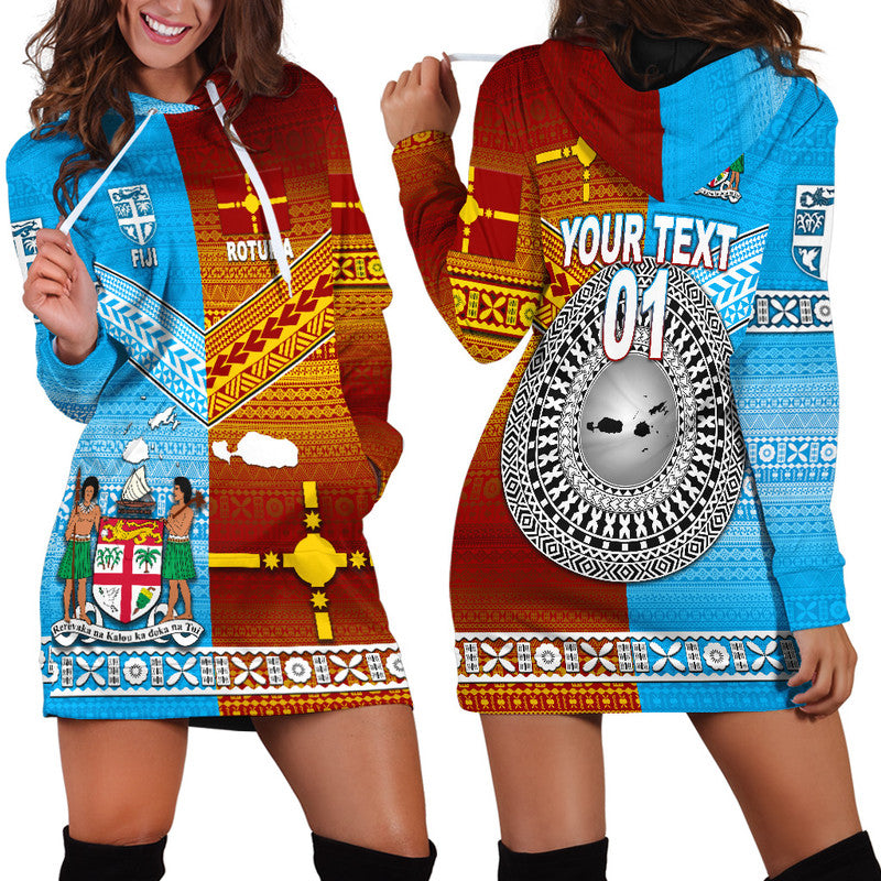 Custom Personalised Fiji And Rotuma Tapa Pattern Hoodie Dress Together