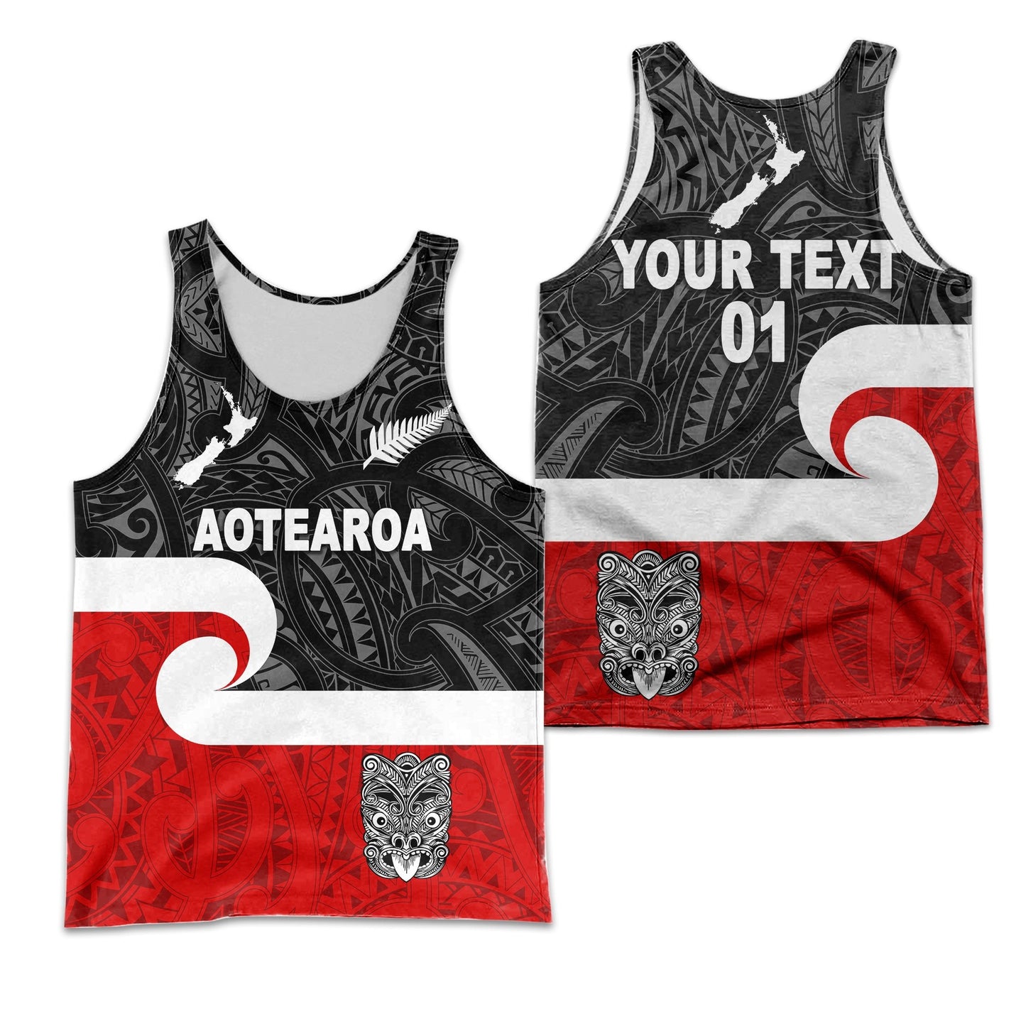 Custom Personalised Maori Aotearoa Haka Men Tank Top New Zealand Simple, Custom Text And Number