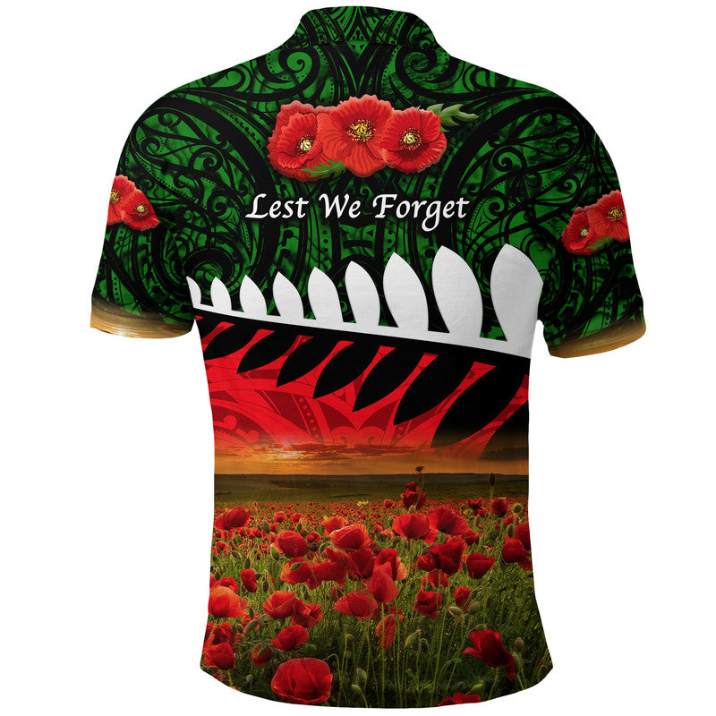 New Zealand Maori ANZAC Polo Shirt Poppy Vibes - Green