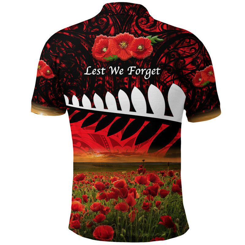 New Zealand Maori ANZAC Polo Shirt Poppy Vibes - Red
