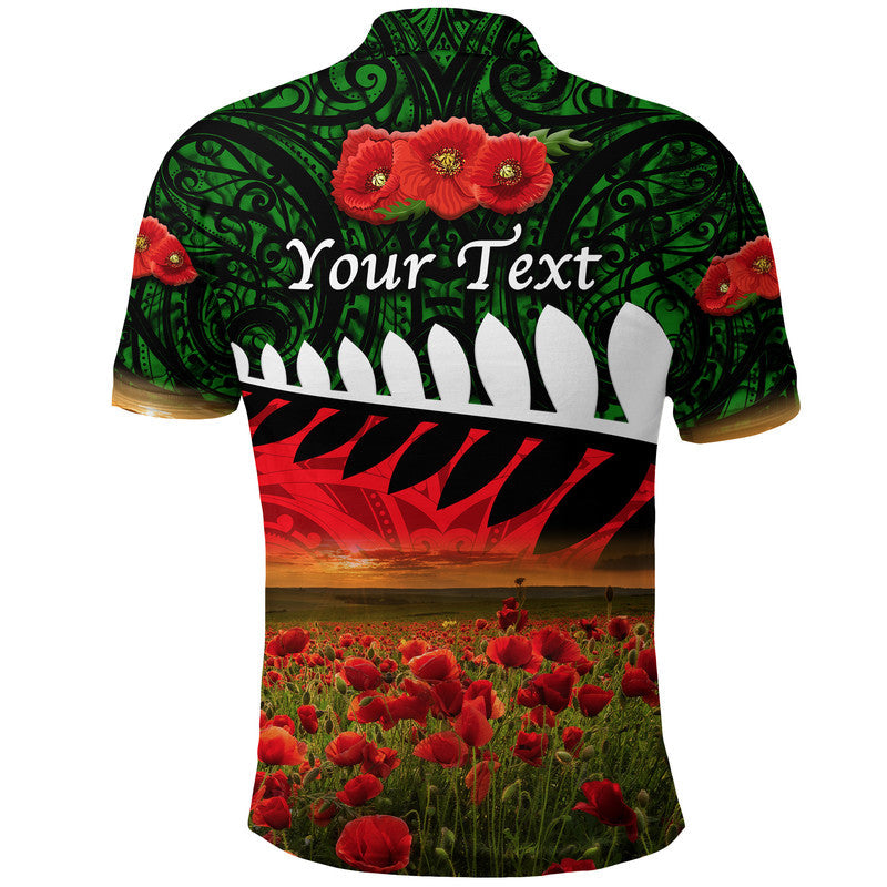 Custom Personalised New Zealand Maori ANZAC Polo Shirt Poppy Vibes - Green