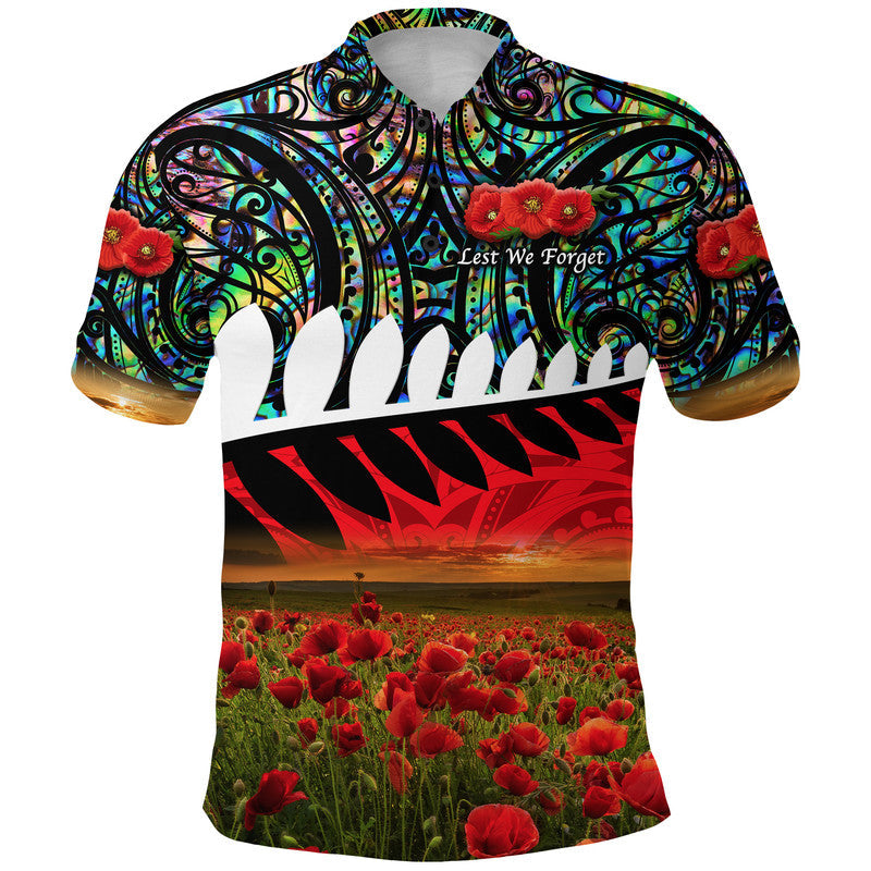 New Zealand Maori ANZAC Polo Shirt Poppy Vibes - Paua Shell
