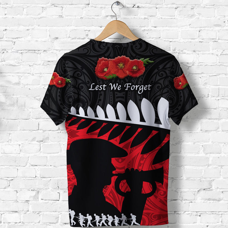 New Zealand Maori Anzac T Shirt Remembrance Soldier - Black