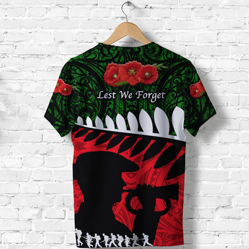 New Zealand Maori Anzac T Shirt Remembrance Soldier - Green