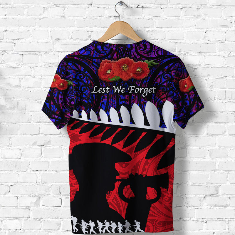 New Zealand Maori Anzac T Shirt Remembrance Soldier - Purple
