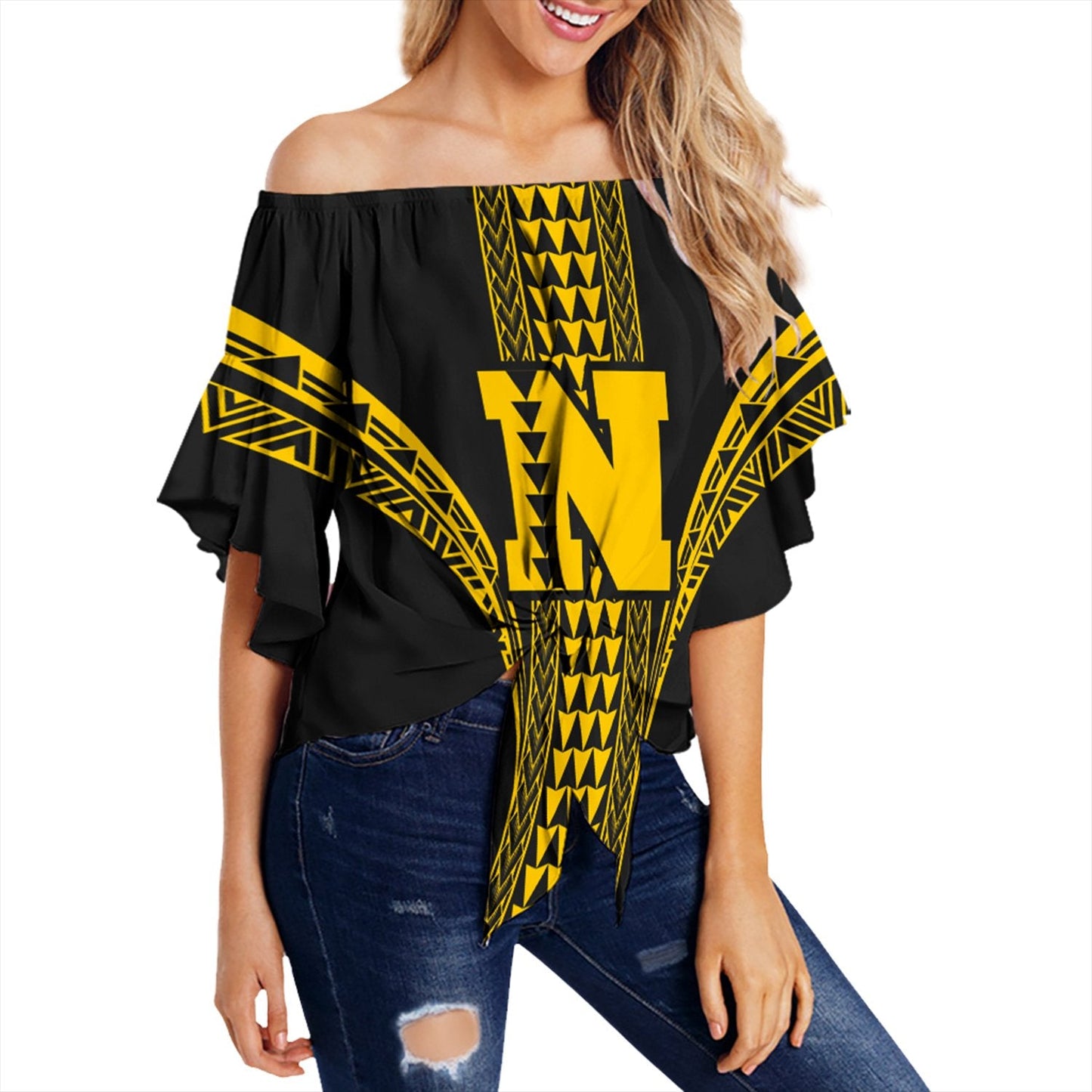 Hawaii - Nanakuli High Off Shoulder Waist Wrap Top AH
