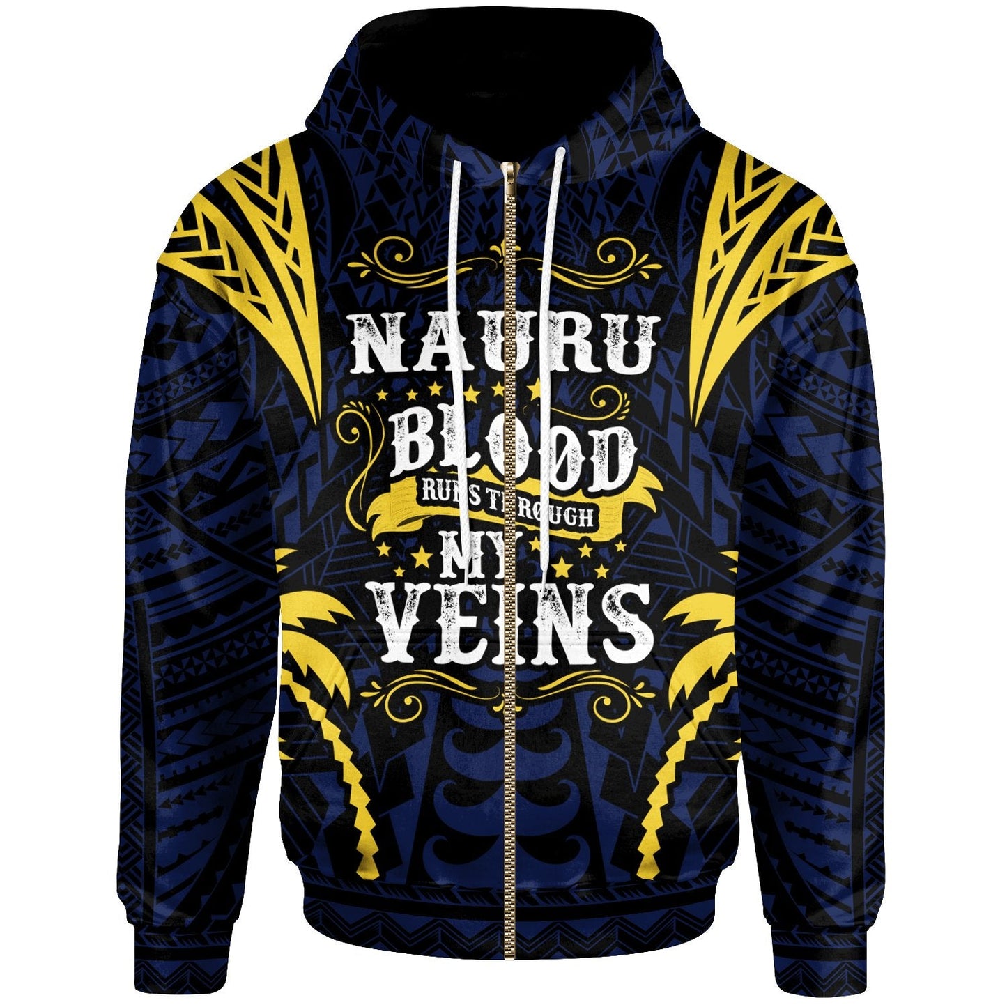 Nauru Zip Up Hoodie Blood Runs Through My Veins Style Flag