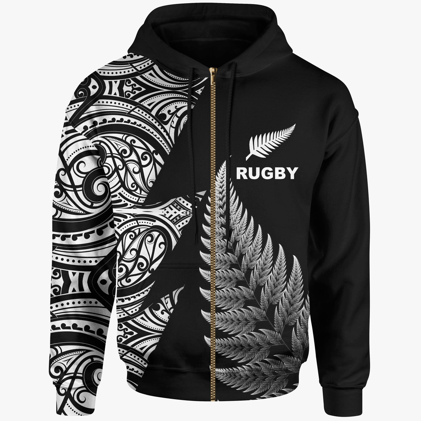 New Zealand Rugby Zip Hoodie Aotearoa Maori Style